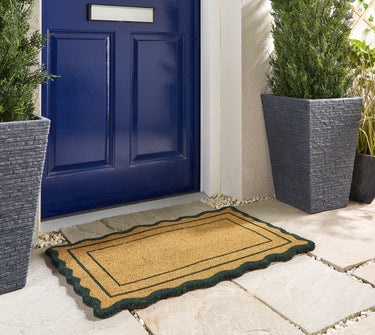 My Printed Coir Green Scallop Border Non-Slip Floral Bordered Doormat 45x75 cm