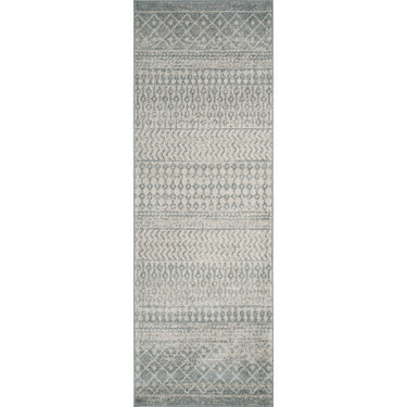 Elaziz Vintage Traditional Boho Skandi Oriental Grey, Ivory & Blue Rug - Runner 80x230 cm (2'7'' x 7'7'')
