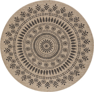 Encore Cottage Round Outdoor Beige, Tan & Black Rug - Design ENC2304 - Round 100x100 cm (3'3'' x 3'3'')