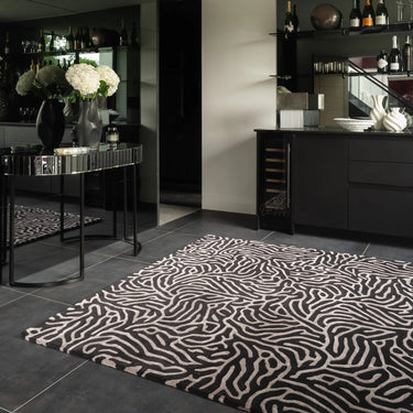Coral 3D Effect Gunmetal Black Handmade Wool Viscose Abstract Rug - Medium 120x180 cm (4'x6')