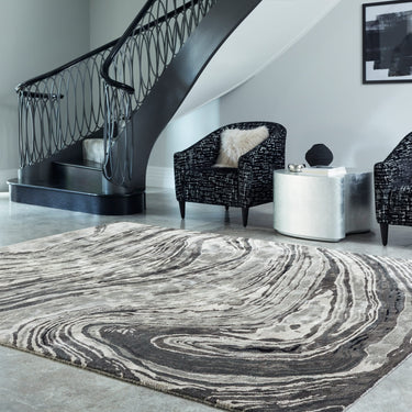 Tuscany Silk Marquina Marble Rug Premium Hand Woven Luxury Abstract Shiny Monochrome Rug - Medium 120x180 cm (4'x6')