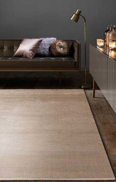 Asiatic London Kuza Stripe Soft Silky Velvety Beige Polypropylene Abstract Textured Distressed Rug - Small 80x150 cm (2'6"x5')