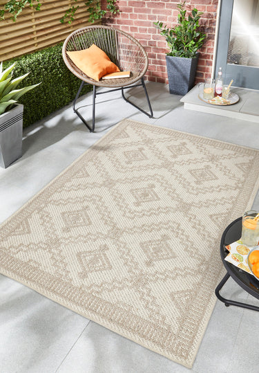 Origins Atlas Diamond Cream Indoor Outdoor Geometric Textured Striped Rug - Medium 120x170 cm (4'x5'6")