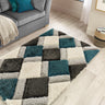 Origins 3D Geo Silky Diamond Teal Blue Hand-Carved Shaggy Geometric Rug - X-Small 60x110 cm (2'x3'7")