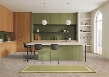 Albi Green Hand Woven Hall Runner Border Classic Plain Pure Wool Rug