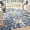 Nourison Exhale EXL02 Sprawling Pattern Navy Blue Ivory Polypropylene Abstract Textured Rug - Medium 119x180 cm (3'11"x5'11")