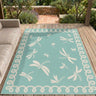 New Terrace Dragonfly Aqua Blue Polypropylene Bordered Modern Rug - XX-Large 240x340 cm (8'x11'2")