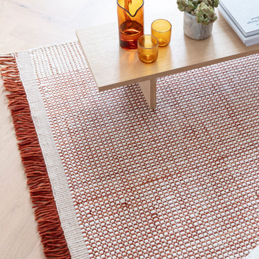 Avalon Modern Fringed Wool Hand Woven Flatweave Plain Rug in Rust Brown - Medium 120x170 cm (4'x5'6")