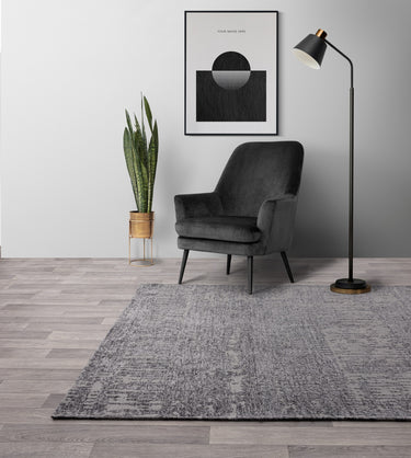 Asiatic London Beau Carbon Grey Silver Short Pile Cotton Chenille Abstract Rug - Medium 120x170 cm (4'x5'6")