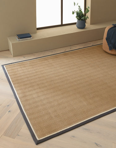 Asiatic London Bordo Sisal Slate Cream Border Herringbone Pattern Natural Beige Jute Cotton Textured Flatweave Rug - Medium 120 x 170 cm (4'x5'6")