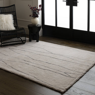 Asiatic London Azera Lineal Tribal Tufted Cream White Washable Wool Shaggy Berber Rug - Medium 120x170 cm (4'x5'6")