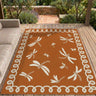 New Terrace Dragonfly Terracotta Polypropylene Bordered Modern Rug - Small 80x150 cm (2'6"x5')