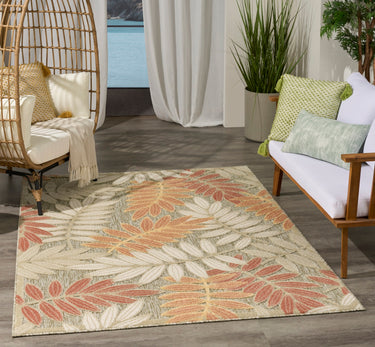 Nourison Aloha ALH18 Sage Green Rose Indoor Outdoor Washable Polypropylene Floral Rug - Medium 107x168 cm (3'6"x5'6")