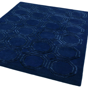 Asiatic London Nexus Octagon Navy Blue Hand-Carved Wool Viscose Geometric Rug - X-Large 200x290 cm (6'7"x9'6")