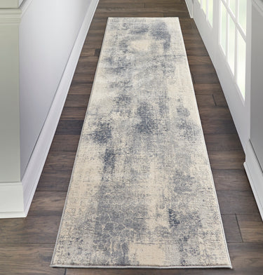 Nourison Rustic Textures RUS02 Ivory Blue Jute Polypropylene Abstract Textured Hallway Runner Rug