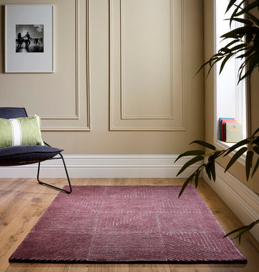 Origins Squared Tufted Berry Wool Geometric Textured Striped Rug - Small 80x150 cm (2'6"x5')
