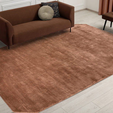 Gleam Luxury Contemporary Modern Silky Shiny Plain Hand Woven Terracotta Orange Rug - Large 160x230 cm (5'3"x7'7")