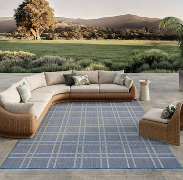 Horizon Grid HOZ04 Pattern Patio Navy Blue Indoor Outdoor Polypropylene Geometric Rug - 152 x 213 cm (5'x7')