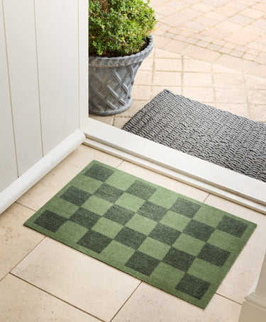 Checkerboard Green Washable Non-Slip Indoor Rug and Runner - Small 50 x 75 cm (2'x2'5")
