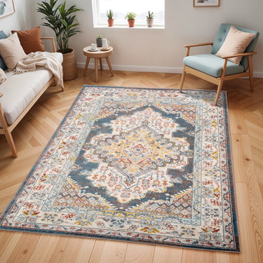 Ankara AKR2303 Antique Blue Brown Multi Coloured Polypropylene Oriental Traditional Vintage Rug - Medium 120x170 cm (4'x5'6")