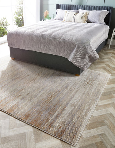 Origins Bevel Modern Abstract Distressed Soft Silky Rug in Cream/Grey - Small 80x150 cm (2'6"x5')
