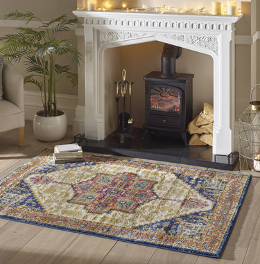 Origins Granada Traditional Bordered Rug & Hallway Runner in Amber 200 x 290 cm - X-Large 200x290 cm (6'7"x9'6")