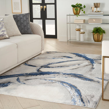 Brushstrokes BSK02 Artistry Silky Shimmer Grey Navy Polypropylene Abstract Textured Rug - Large 160x221 cm (5'3"x7'3")
