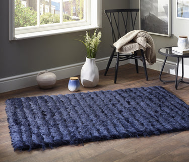 Origins Carved Glamour Navy Blue Shaggy Rug - Small 80x150 cm (2'6"x5')