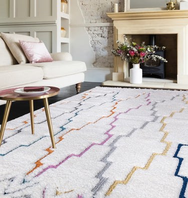 Asiatic London Ariana AR01 Trellis Boho Harmony Soft Scandi Multicolour Polypropylene Shaggy Moroccan Textured Rug - Small 80x150 cm (2'6"x5')