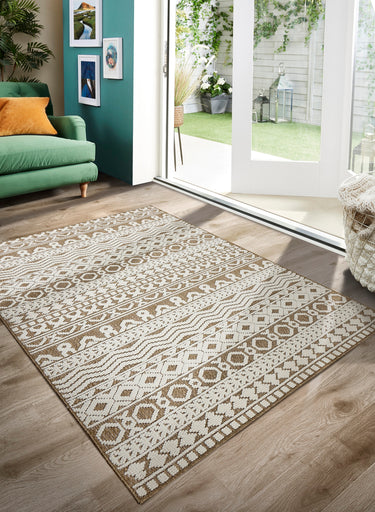 Origins Atlas Graphic Tribal Brown Indoor Outdoor Geometric Textured Striped Rug - Medium 120x170 cm (4'x5'6")
