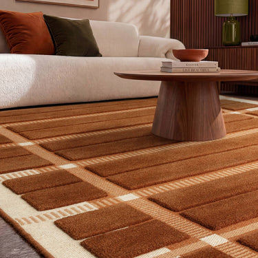 Fable Rust Hand-Tufted Wool Checked Rug - lifestyle view