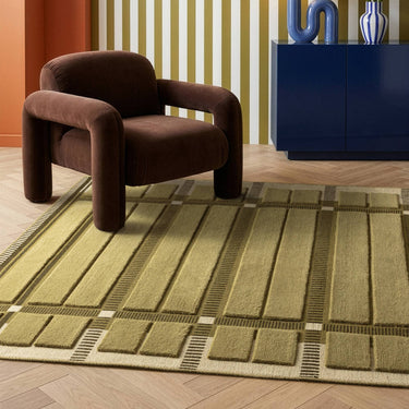 Fable Sage Green Hand-Tufted Wool Checked Rug - lifestyle view