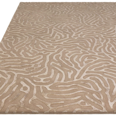 Coral 3D Effect Gunmetal Sand Beige Handmade Wool Viscose Abstract Rug - Medium 120x180 cm (4'x6')