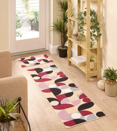 Floormatters Washable Runner and Doormat Set Purple Geo Anti-Slip Mat in 40x60 & 50x150 cm