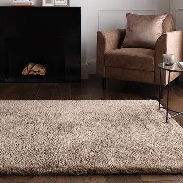 Asiatic London Opulence Taupe Luxurious Shine Fluffy Soft Tufted Cotton Shaggy Textured Rug - Small 80x150 cm (2'6"x5')