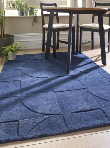 Origins Penny 3D Blue Hand-Carved Wool Geometric Rug - Medium 120x170 cm (4'x5'6")
