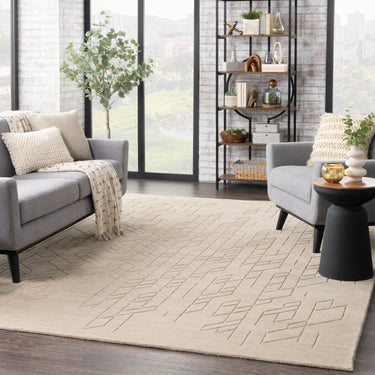 Nourison Alessia ALE01 Beige Hand-Carved Wool Geometric Textured Rug - 61 x 91 cm (2'3')
