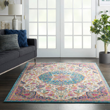 Passion PSN22 Medallion Ivory Multi Coloured By Jute Polypropylene Persian Traditional Hallway Runner Rug - Medium 114x175 cm (4'x5'9'')