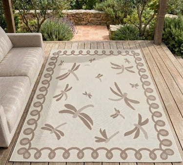 New Terrace Dragonfly Natural Beige Polypropylene Bordered Modern Rug - Small 80x150 cm (2'6"x5')