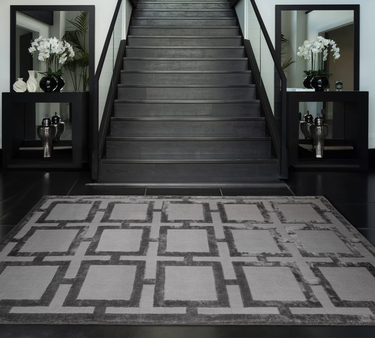 Eaton Rug Modern Geometric Hand Woven Silky Viscose Metallic Sheen Super Soft Steel Rug - Medium 120x180 cm (4'x6')