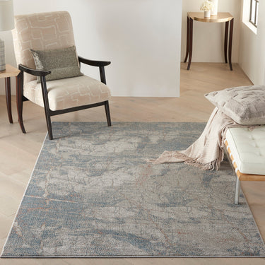 Nourison Rustic Textures RUS15 Grey Blue Jute Polypropylene Abstract Distressed Rug - Medium 120x180 cm (4'x5'11'')