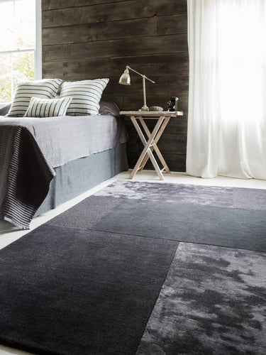 Asiatic London Tate Blocks Grey Charcoal Hand-Carved Wool Viscose Geometric Rug - X-Large 200x290 cm (6'7"x9'6")