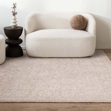 Laurent LA03 Damask Fringed Beige Natural Cotton Traditional Abstract Floral Rug - Medium 120x160 cm (4'x5'4")