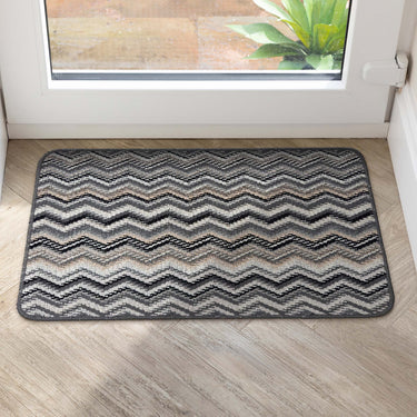 My Mat Stain Resistant Washable Entrance, Kitchen, Entryway Non-Slip Rug Candy in Multi Monochrome Zig Zag Floor Mat - 50x80 cm (1'8"x2'7")