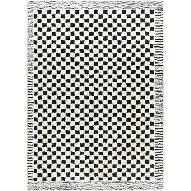 Freud Modern High Pile Checkered Runner Skandi Black & Ivory Rug - Large Plus 160x213 cm (5'3'' x 7')