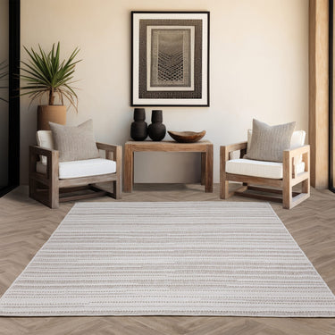Asiatic London Camber Stripe Sand Beige Traditional Textured Striped Flatweave Rug - Medium 120x170 cm (4'x5'6")