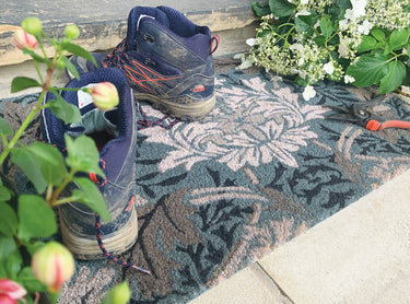 My Printed Coir English Garden Grey Blue Non-Slip Doormat