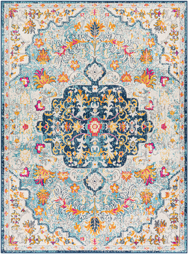 Floransa Vintage Traditional Boho Oriental Blue, LightBlue & Navy Rug - Large Plus 160x215 cm (5'3'' x 7'1'')