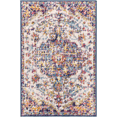 Harput Vintage Traditional Boho Oriental Blue, Light Beige & Mustard Rug - Design HAP1064 - X-Small 60x90 cm (1'11'' x 2'11'')