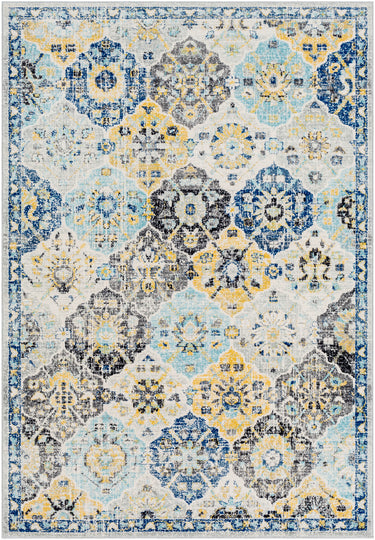 Harput Vintage Traditional Boho Oriental Blue, Navy & Mustard Rug - Medium 120x170 cm (3'11'' x 5'7'')